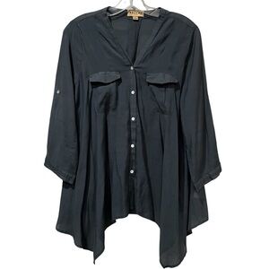 Beulah Style Large Gray 100% Viscose Shark Bite 3/4 Sleeve Blouse Tunic Y10